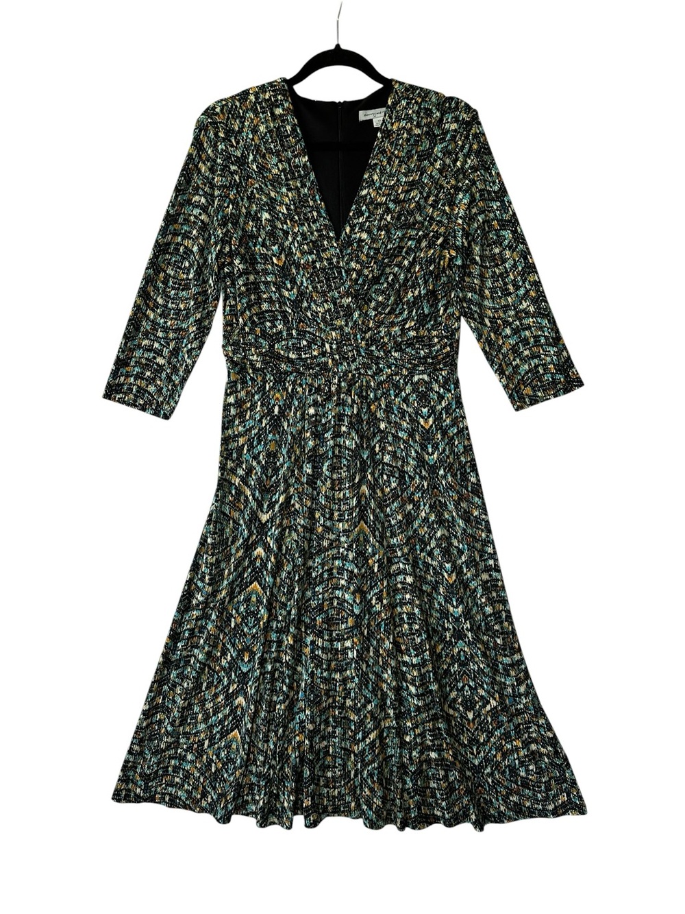 Danny & Nicole Teal and Gold Patterned V‑Neck Midi Dress